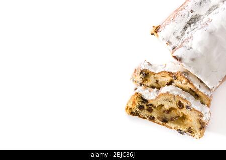 Christstollen Obst Slice auf weißem Hintergrund. Stockfoto