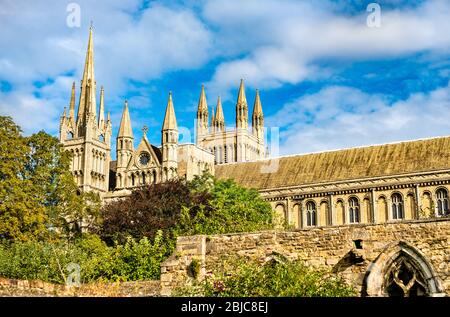 Blick auf die Peterborough Cathedral in England Stockfoto