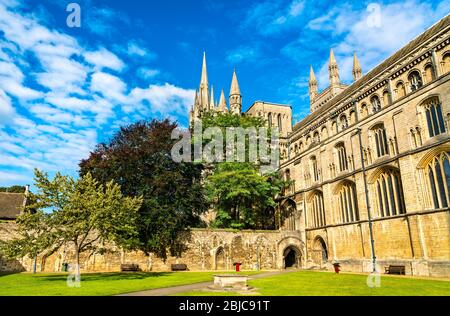 Blick auf die Peterborough Cathedral in England Stockfoto