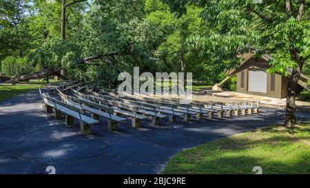 Baum unten an der Gulpha Gorge Kapelle/Amphitheater, Gulpha Gorge Campground, Hot Springs National Park, Arkansas, USA Stockfoto