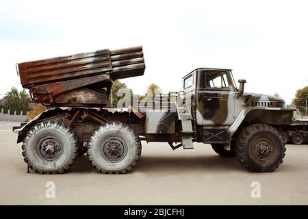 Museum Ausstellung von Militärmaschine, Nahaufnahme Stockfoto