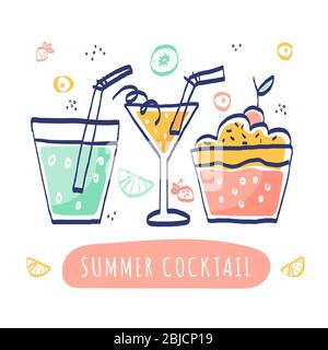 Sommer Cocktails auf weißem Hintergrund Vektor-Illustration Stock Vektor