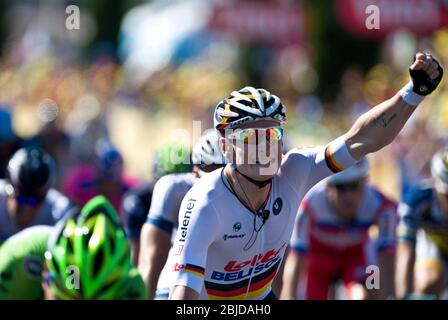 04.07.2013 Montpellier, Frankreich. Andre Greipel gewinnt die 6. Etappe der Tour De France Aix en Provence nach Montpellier. Stockfoto