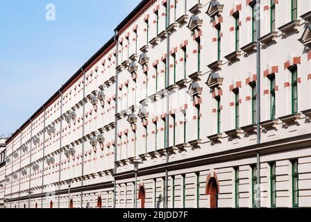 Fassaden von traditionellen Arbeiterhäusern in Leipzig Stockfoto