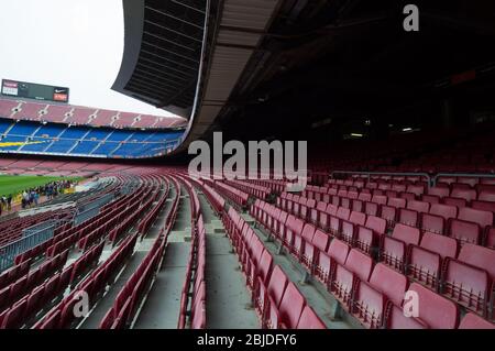 Barcelona, Spanien - 22. September 2014: Blick auf das Camp Nou Stadion Tribünen, Barcelona, Spanien Stockfoto