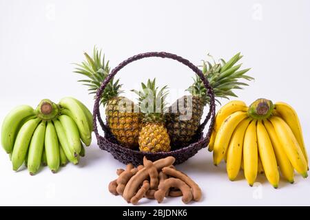 Portrait Von Ananas Und Bananen Mit Tamarinden Stockfoto