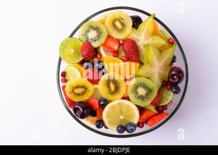 Portrait Von Verschiedenen Köstlichen Früchten Auf Weißem Hintergrund Stockfoto