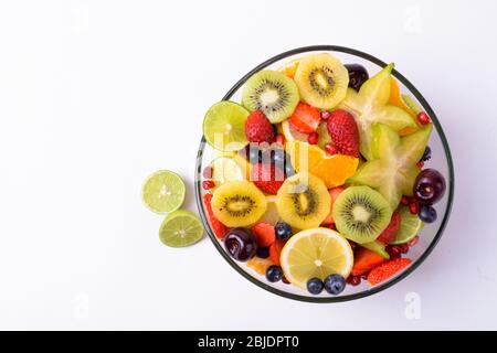 Portrait Von Verschiedenen Köstlichen Früchten Auf Weißem Hintergrund Stockfoto