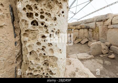 Verwitterter Stein, Hagar Qim prähistorischen Tempel, Qrendi, Malta Stockfoto