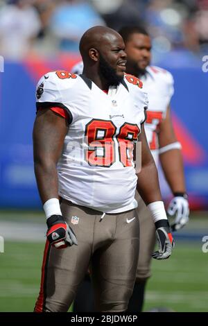 16. September 2012: Tampa Bay Buccaneers Defensive Tackle Corvey Irvin (96) während einer Woche 2 NFL NFC Matchup zwischen den Tampa Bay Buccaneers und New Yo Stockfoto