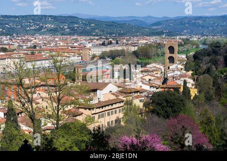 Schöner Panoramablick auf Florenz von den Boboli Gärten. Toskana, Italien. Stockfoto