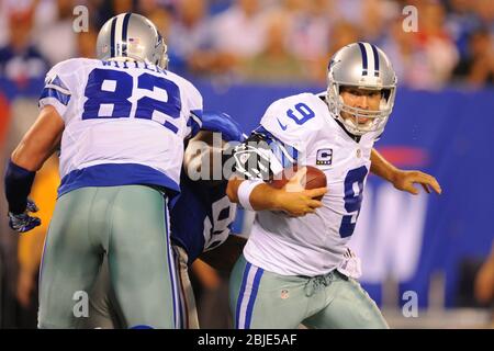 05. September 2012: Dallas Cowboys Quarterback Tony Romo (9) während eines 1. NFL Matchup zwischen den Dallas Cowboys und New York Giants bei Metlife Stad Stockfoto