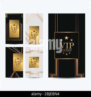VIP Party Premium Einladungskarte mit luxuriösem Gold-Design. Schwarz und goldene Designvorlage. Dekorativer Hintergrund mit Ornamentmuster Stock Vektor