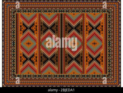 Vintage luxus Teppich in Muster Zick-zack-Streifen in Rot, Gelb, Grün mit orange und braune Farben auf weißem Hintergrund Stockfoto