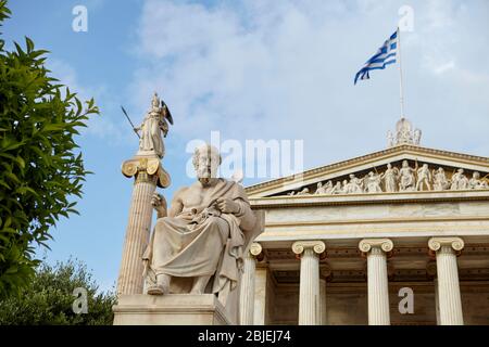 Plato Statue, Athena Statue und Athens Akademie Stockfoto