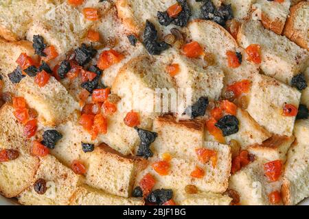 Frisch gebackener Brotpudding, Nahaufnahme Stockfoto