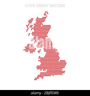 Großbritannien-Karte aus Liebe Herz Halbton Muster gemacht Stock Vektor