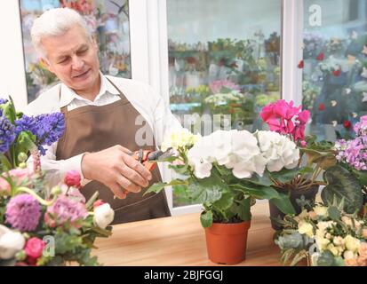 Männliche florist kümmert sich um Die Zustellung der Blumen in Flower Shop Stockfoto