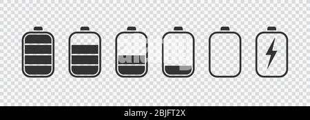 Akkusymbole eingestellt. Symbol für Ladeanzeige des Akkus. Akkuenergie. Symbol für Akkukapazität der Alkali-Batterie. Flache Ausführung - Stock Vektor. eps 10 Stock Vektor