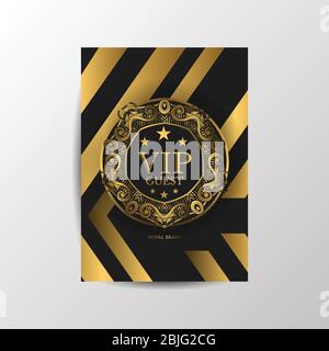 VIP Party Premium Einladungskarte mit luxuriösem Gold-Design. Schwarz und goldene Designvorlage. Dekorativer Hintergrund mit Ornamentmuster Stock Vektor