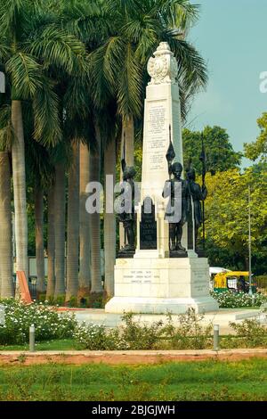 Delhi / Indien - 2. Oktober 2019: Teen Murti war Memorial der kaiserlichen Service Kavallerie Brigade in Neu Delhi, Indien Stockfoto