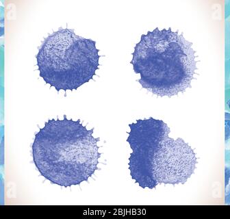 Vector blau Aquarell bemalte Flecken Set. Abstrakt blau Aquarell Hand malen Spritzer. Stock Vektor