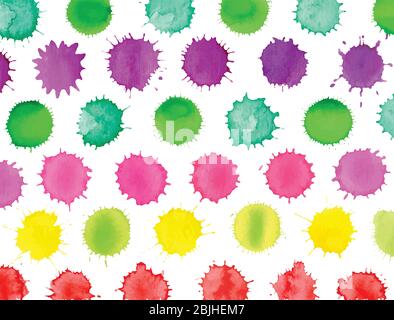 Wasserfarben, Spritzer und Tropfen. Echte Wasserfarben-Textur. Hand gezeichnet Aquarell Blots Hintergrund Stock Vektor
