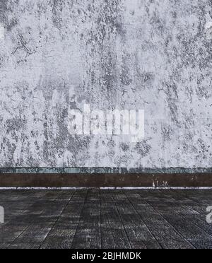 Holzboden mit Grunge Wand, 3d-Rendering Stockfoto