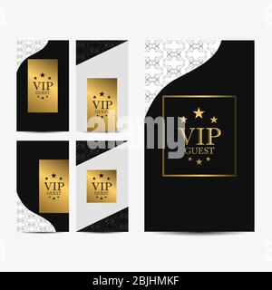 VIP Party Premium Einladungskarte mit luxuriösem Gold-Design. Schwarz und goldene Designvorlage. Dekorativer Hintergrund mit Ornamentmuster Stock Vektor