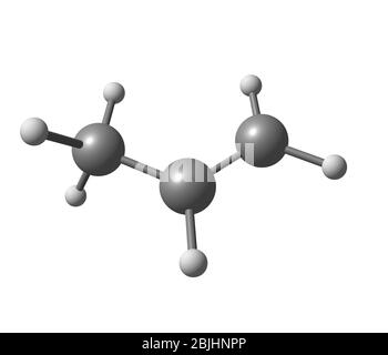 Propen (Propylen, Methylethylen) ist eine ungesättigte organische Verbindung mit der chemischen Formel C3H6 Stockfoto