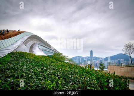 West Kowloon, Hongkong / China - 12-24-2018: Architektur (außen) - Hongkong - West Kowloon Railway Station Stockfoto
