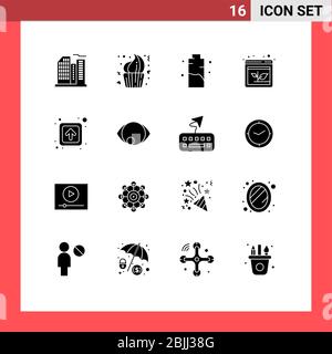 16 Universal Solid Glyph Zeichen Symbole der Erhöhung, Browser, Dessert, Pfeil, Energie editierbar Vektor Design-Elemente Stock Vektor
