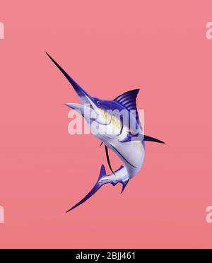 Marlin Fisch auf Pastellfarben Hintergrund, minimaler Stil konzeptionellen Hintergrund, 3d-Rendering Stockfoto