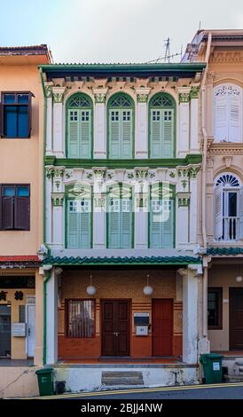 Singapur - 08. September 2019: Berühmte Club Street in Chinatown mit farbenfrohen Kolonialhaushaushälten Stockfoto