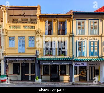 Singapur - 08. September 2019: Berühmte Club Street in Chinatown mit farbenfrohen Kolonialhaushaushälten Stockfoto