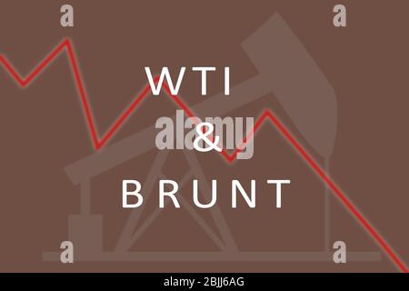 Konzept der WTI und Brunt Rohöl Preis fallen oder Absturz nach unten Grafik. Stockfoto