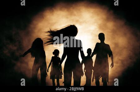 Silhouette Zombie Horde im Dunkeln, 3d-Rendering Stockfoto