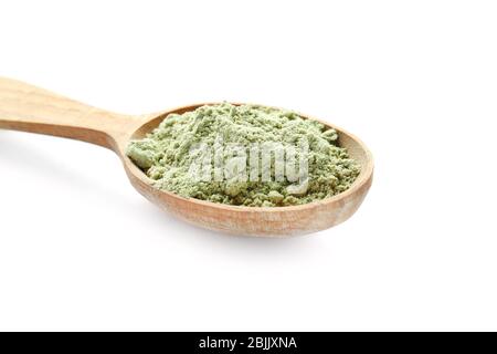 Superfood Pulver in Löffel auf weißem Hintergrund Stockfoto