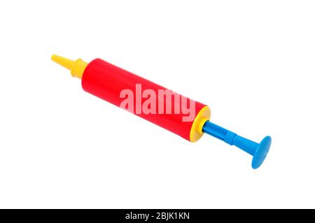 Ballon Luftpumpe und auf weißem Hintergrund. Stockfoto
