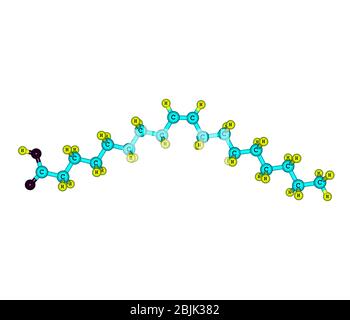 Ölsäure ist eine Fettsäure, die in verschiedenen tierischen und pflanzlichen Fetten und Ölen auf natürliche Weise vorkommt. Es ist ein geruchloses, farbloses Öl, obwohl kommerziell Stockfoto