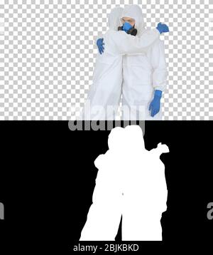 Zwei Ärzte geben hohe fünf nach einem erfolgreichen Gespräch, Alpha Channel Stockfoto