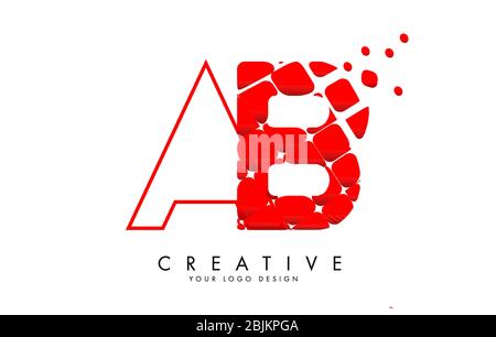 Buchstaben ab A B Design mit roten zerbrochenen Blöcken und Monogramm Vektor-Illustration. Ab A B-Symbol mit Muster. Kreative Stempel Vektor Illustration mit le Stock Vektor