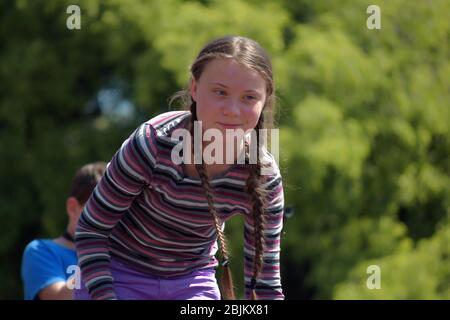 Roma, Italien. April 2020. Greta Tintin Eleonora Ernman Thunberg ist eine schwedische Aktivistin für nachhaltige Entwicklung und gegen den Klimawandel. Sie ist bekannt für ihre regelmäßigen Demonstrationen vor dem Riksdag in Stockholm, Schweden, unter dem Motto "Skolstrejk foer klimatet". Bild: SPP Sport Press Foto. /Alamy Live News Stockfoto