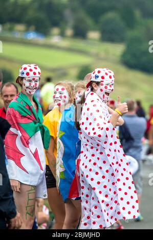 2014 Tour De France Etappe 2 York nach Sheffield 6. Juli. Radsportfans auf Holme Moss in Yorkshire erwarten die Tour De France. Stockfoto