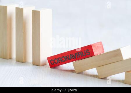 Coronavirus Domino-Effekt infizieren und Wirtschaft Business Disaster Konzept Stockfoto