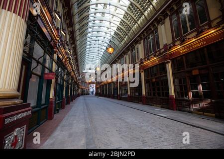 Ein völlig verlassener Leadenhall Markt im Herzen der City of London während der Coronavirus COVID-19 Sperre, England, Großbritannien Stockfoto