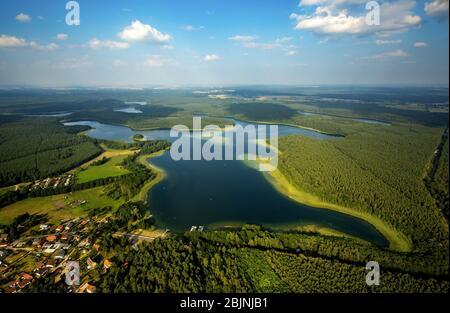 Großer Fürstenseersee in Fürstensee, 24.07.2016, Luftaufnahme, Deutschland, Mecklenburg-Vorpommern, Mecklenburger Seenlandschaft, Neustrelitz Stockfoto