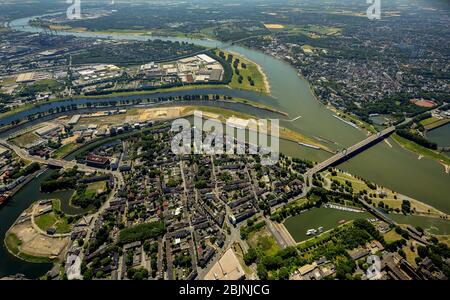 , Mündung des Ruhrgebiets in Rhein und Hafen Duisburg, 19.06.2017, Luftaufnahme, Deutschland, Nordrhein-Westfalen, Ruhrgebiet, Duisburg Stockfoto