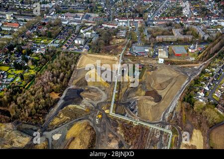 Entwicklungsgebiet Industriebrache ehemals Heizwerk Marlerstraße im Landkreis Gelsenkirchen-Nord, 04.02.2017, Luftaufnahme, Deutschland, Nordrhein-Westfalen, Ruhrgebiet, Gelsenkirchen Stockfoto