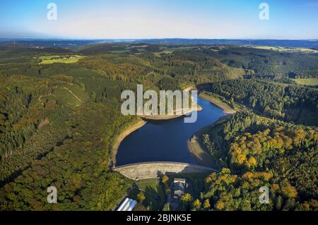 , Speicher Hasper Talsperre in Hagen, 16.10.2016, Luftaufnahme, Deutschland, Nordrhein-Westfalen, Ruhrgebiet, Hagen Stockfoto